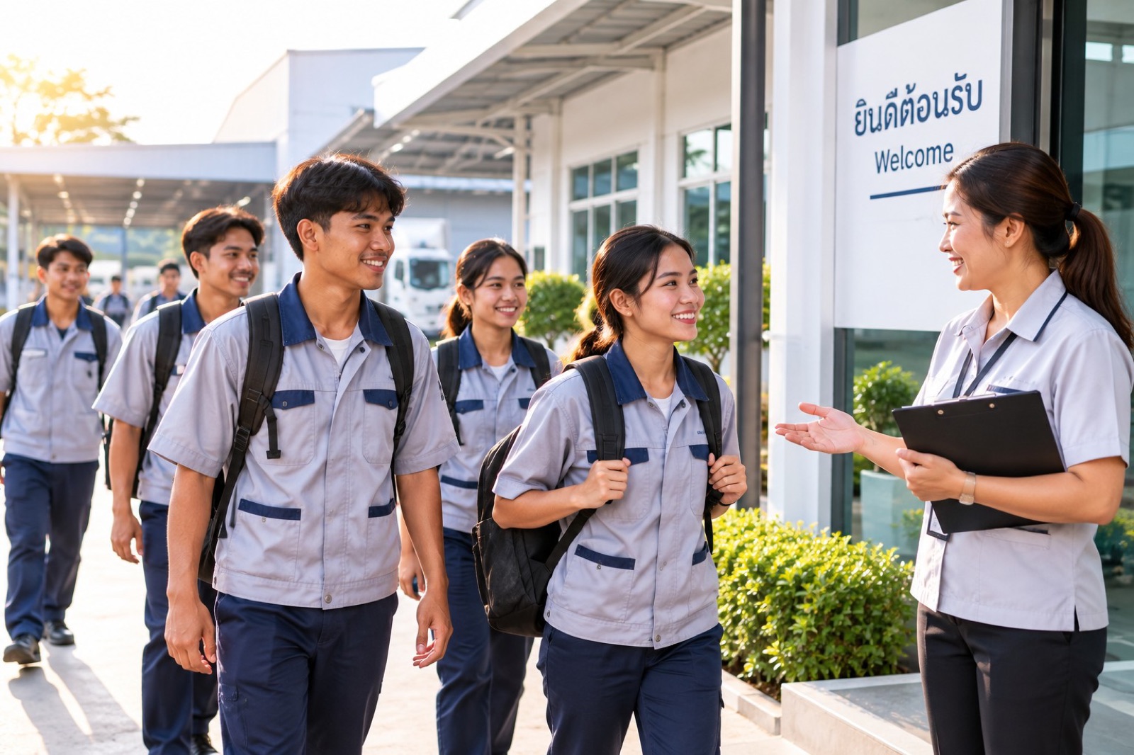 แรงงาน MOU เดินทางมาถึงสถานประกอบการและหัวหน้างานให้การต้อนรับ